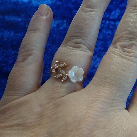 Rose Gold Plated Cherry Blossom Flower Bypass Ring CZ Crystal Sparkle - Picture 6 of 10